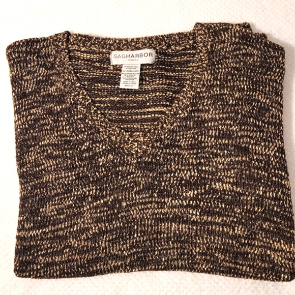 Sag Harbor Knit Brown Tan Sweater Classy Excellent Stetch 1X - Picture 1 of 4